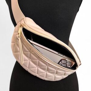 Beige Quilted Belt Bag Crossbody Fanny Pack